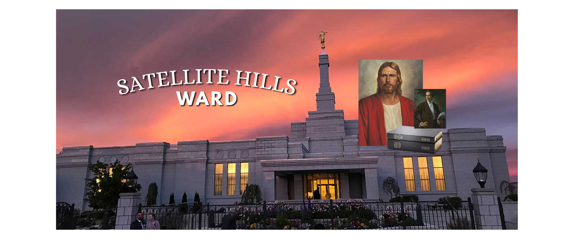 Satellite Hills Ward hero banner showing the Reno Nevada Temple at sunset